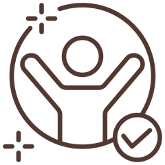 Person icon with checkmark and sparkles.