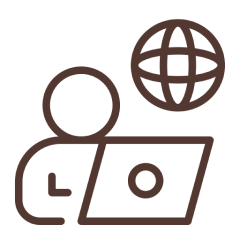 Person using laptop with globe icon.