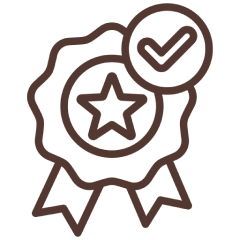 Award ribbon with checkmark icon.