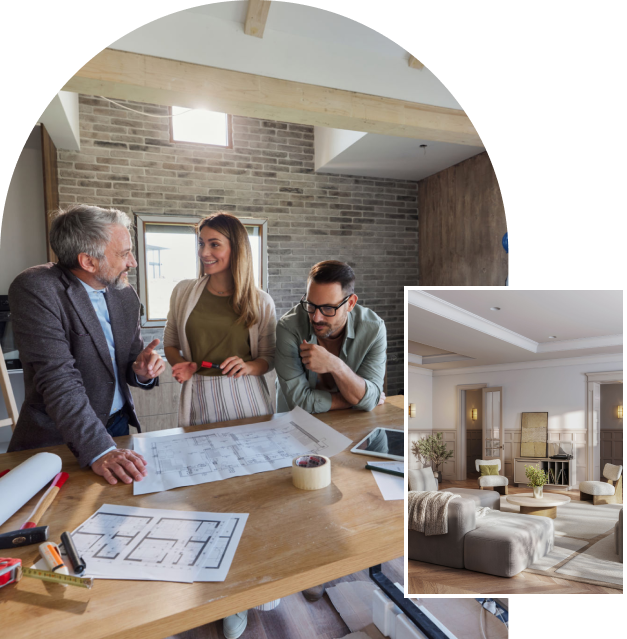 Architects discussing plans at a table.